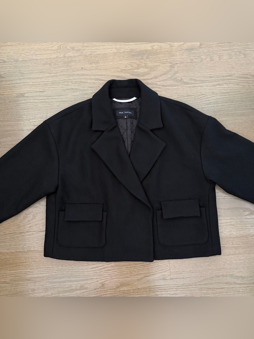 Pink Tartan Black Cropped Wool Blend Blazer Jacket